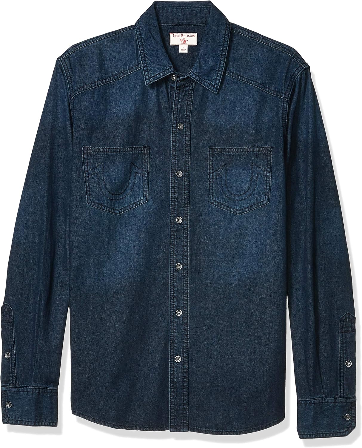 true religion 男式长袖牛仔西部修身衬衫